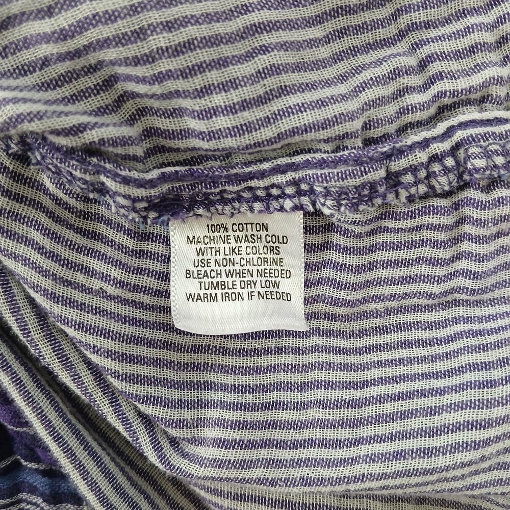 GNW Indigo Purple Plaid Double Layer Cotton Blouse M soft roll tab sleeves - Picture 8 of 12